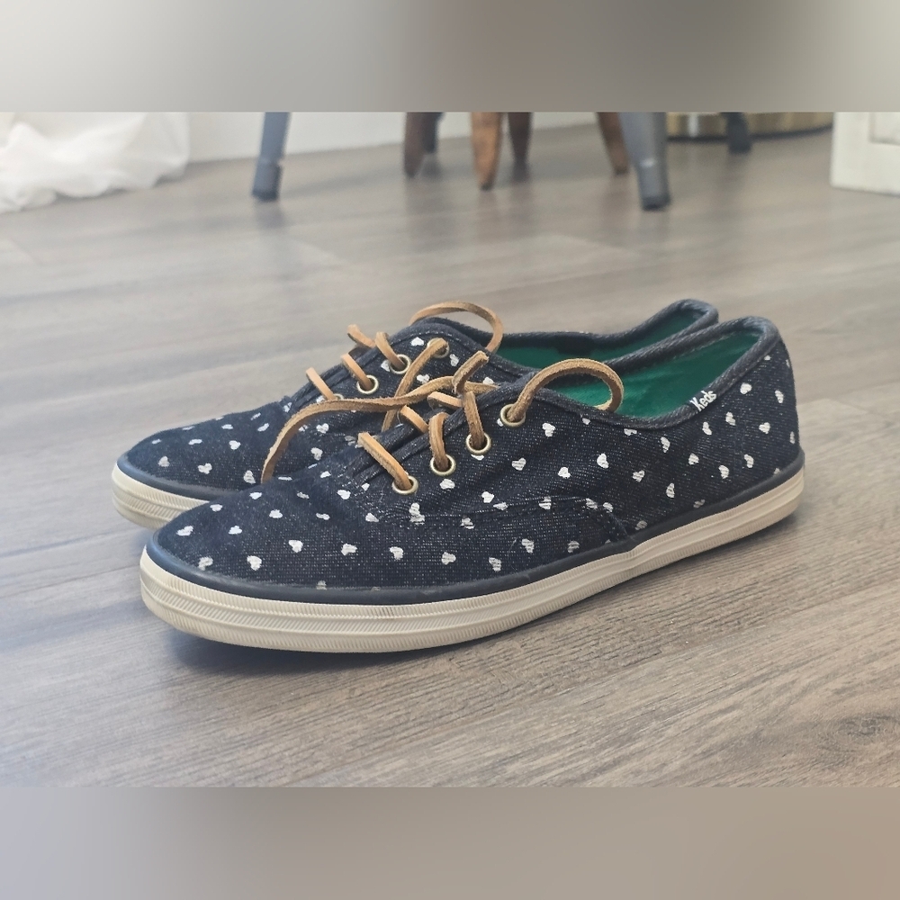 Taylor Swift X Keds Navy White Hearts Brown Leather Laces Low Lace Up Sneakers